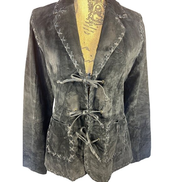Vtg Black Suede Jacket For Joseph, M Handcrafted Look Lace-Up Front Tailored Fit - Picture 1 of 14